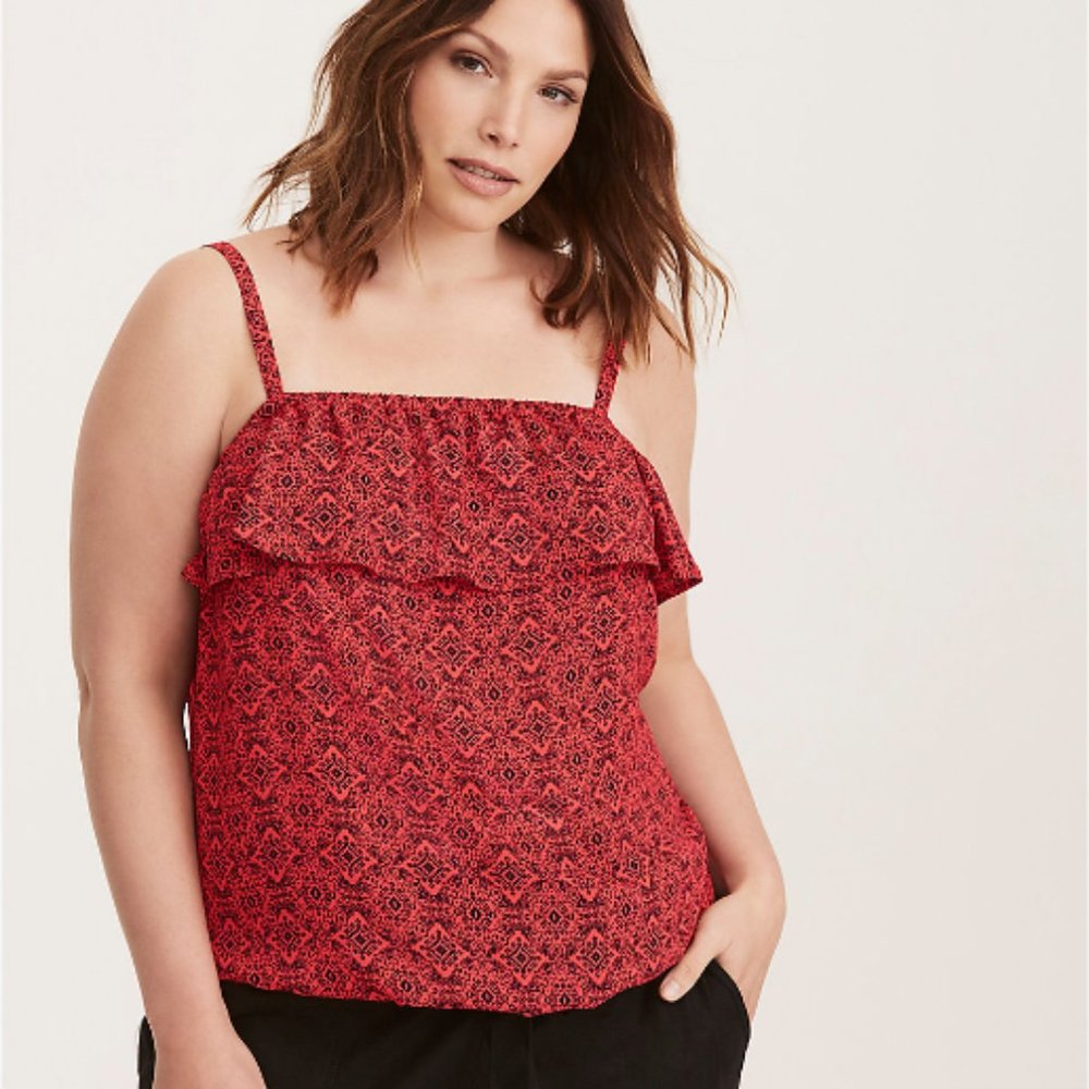 Torrid Tile Print Georgette Ruffle Cami Top 1x